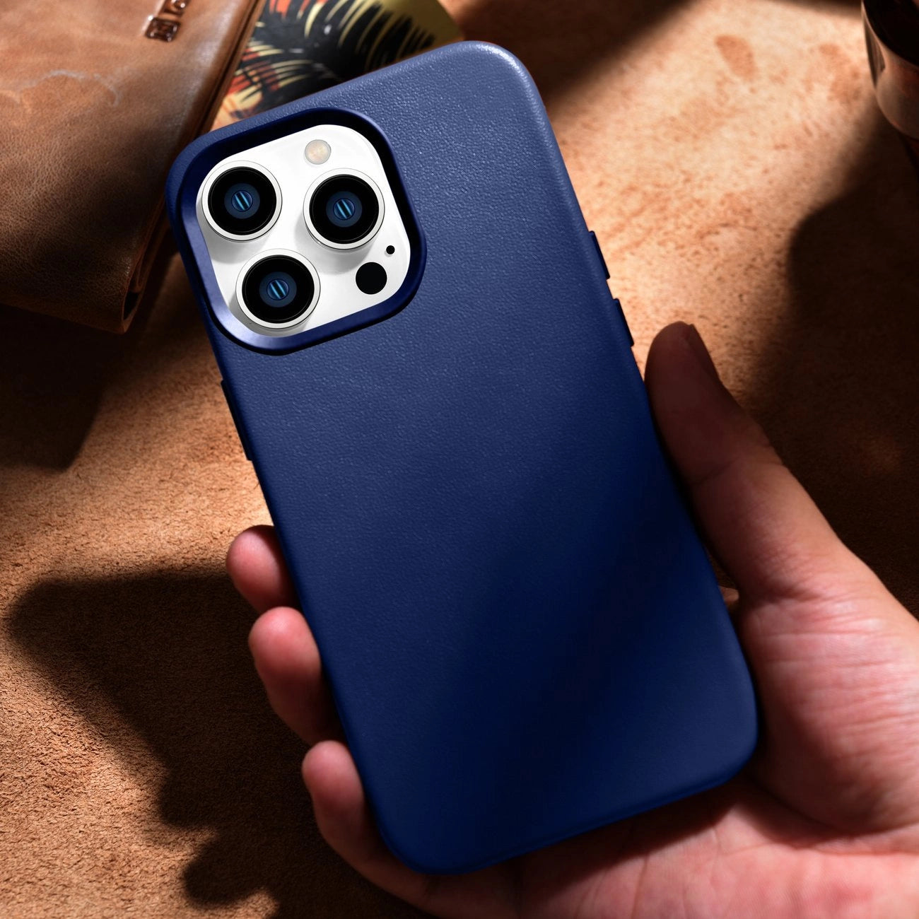 iCarer Case Leather Cover Echtleder Case für iPhone 14 Pro Max blau (WMI14220708-BU) (MagSafe kompatibel)