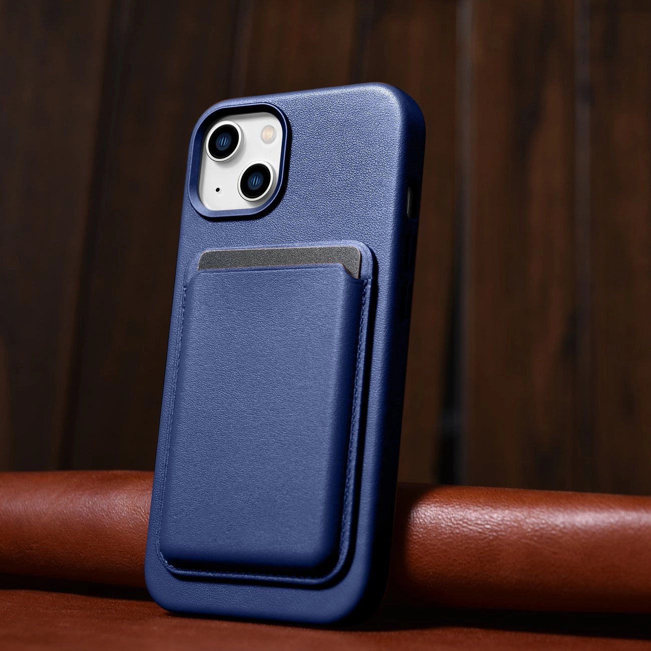 iCarer Case Lederhülle für iPhone 14 Plus Echtlederhülle blau (kompatibel mit MagSafe)