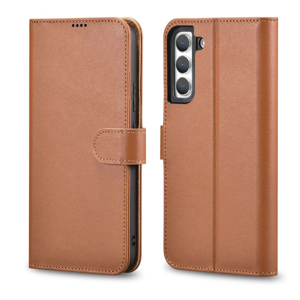 iCarer Haitang Leder Wallet Case Ledertasche für Samsung Galaxy S22+ (S22 Plus) Wallet Case Cover Braun (AKSM05BN)