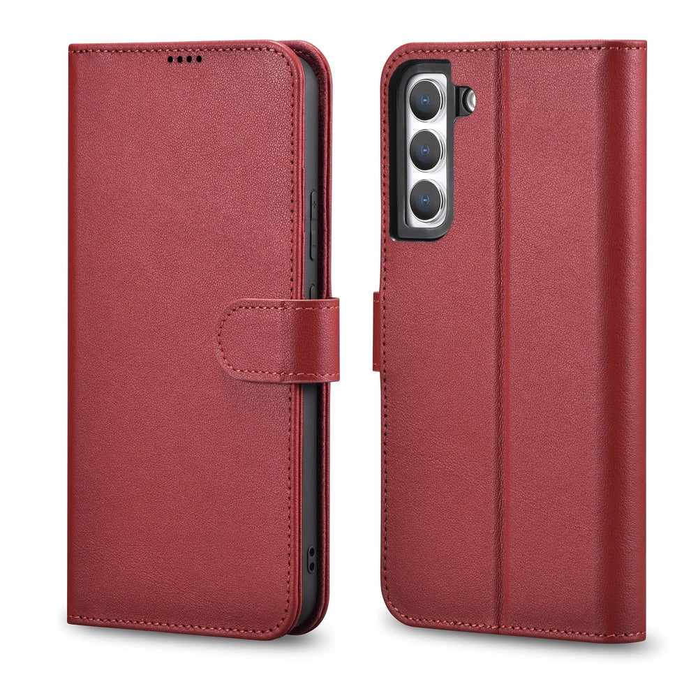 iCarer Haitang Leder Wallet Case Ledertasche für Samsung Galaxy S22+ (S22 Plus) Wallet Gehäuse Cover Rot (AKSM05RD)