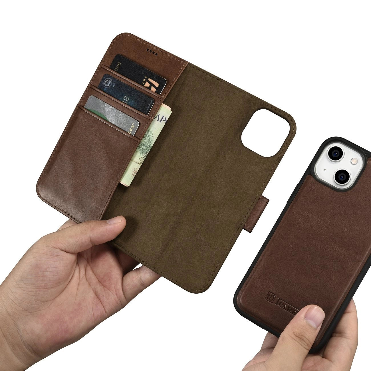 iCarer Oil Wax Wallet Case 2in1 Case iPhone 14 Leder Flip Cover Anti-RFID braun (WMI14220721-BN)