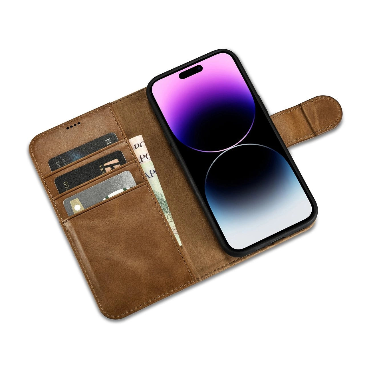 iCarer Oil Wax Wallet Case 2in1 Cover iPhone 14 Pro Anti-RFID Leder Flip Case Braun (WMI14220722-TN)