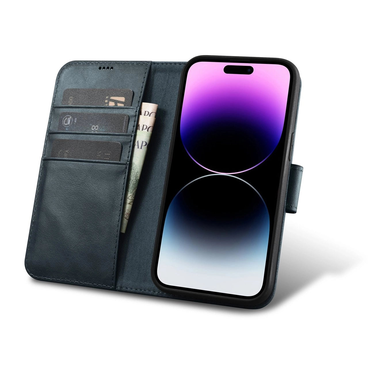 iCarer Oil Wax Wallet Case 2in1 Cover iPhone 14 Pro Max Leder Flip Cover Anti-RFID blau (WMI14220724-BU)