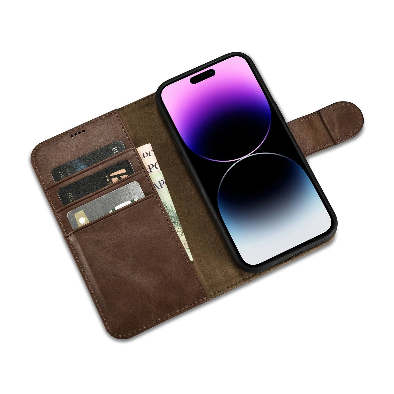 iCarer Oil Wax Wallet Case 2in1 Cover iPhone 14 Pro Max Leder Flip Cover Anti-RFID braun (WMI14220724-BN)