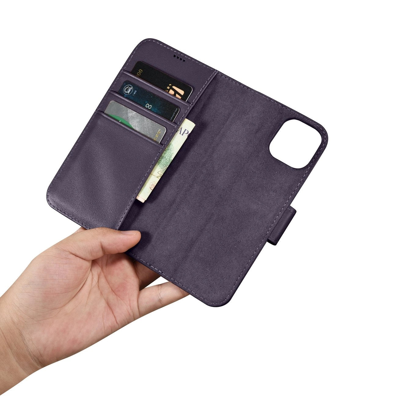 iCarer Wallet Case 2in1 Case iPhone 14 Leder Flip Cover Anti-RFID Dunkellila (WMI14220725-DP)