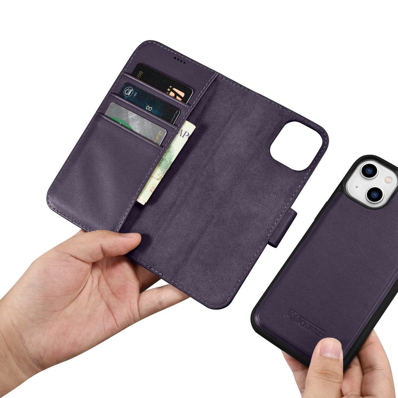 iCarer Wallet Case 2in1 Cover iPhone 14 Plus Anti-RFID Leder Flip Case Dunkellila (WMI14220727-DP)
