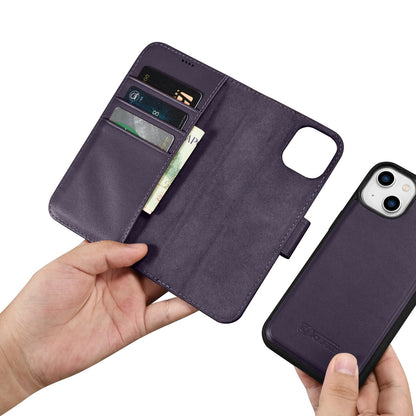 iCarer Wallet Case 2in1 Cover iPhone 14 Plus Anti-RFID Leder Flip Case Dunkellila (WMI14220727-DP)