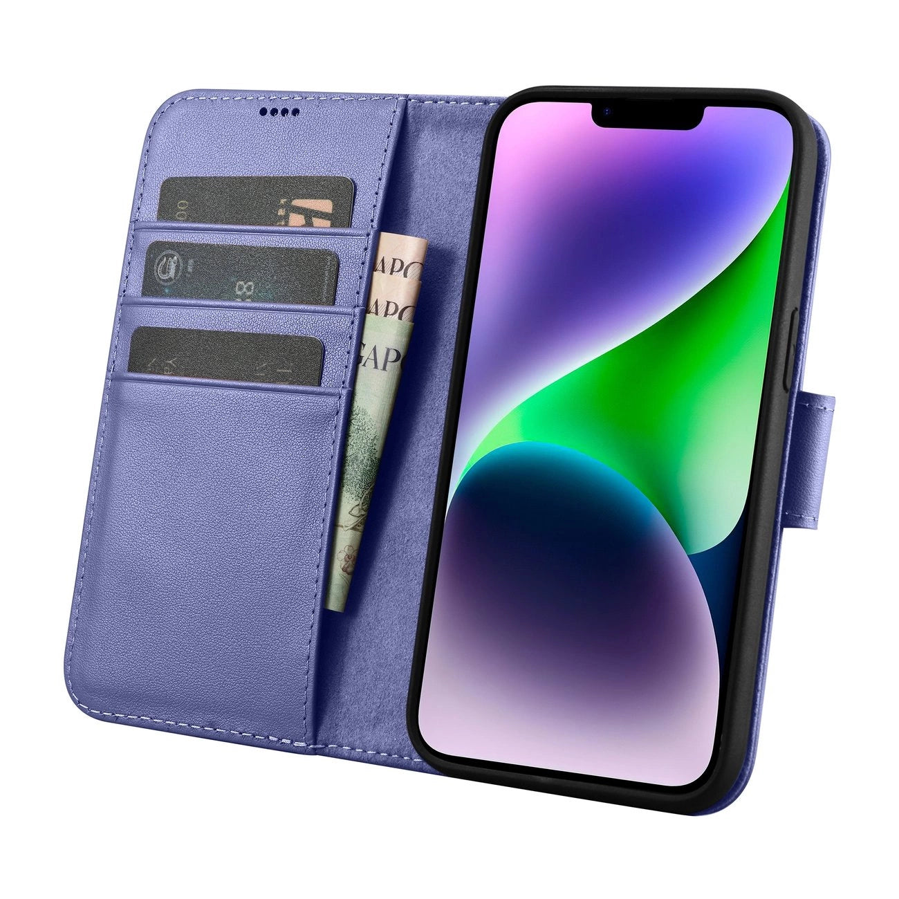 iCarer Wallet Case 2in1 Cover iPhone 14 Plus Anti-RFID Leder Flip Case Hellviolett (WMI14220727-LP)