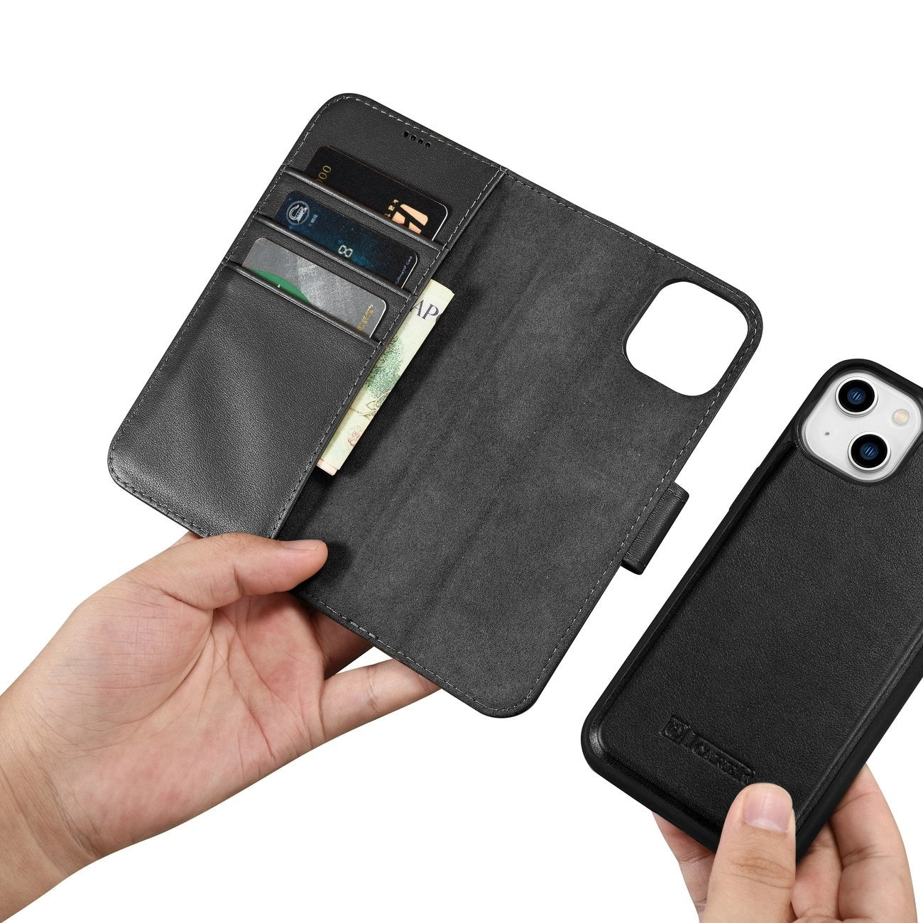 iCarer Wallet Case 2in1 Cover iPhone 14 Plus Anti-RFID Leder Flip Case Schwarz (WMI14220727-BK)