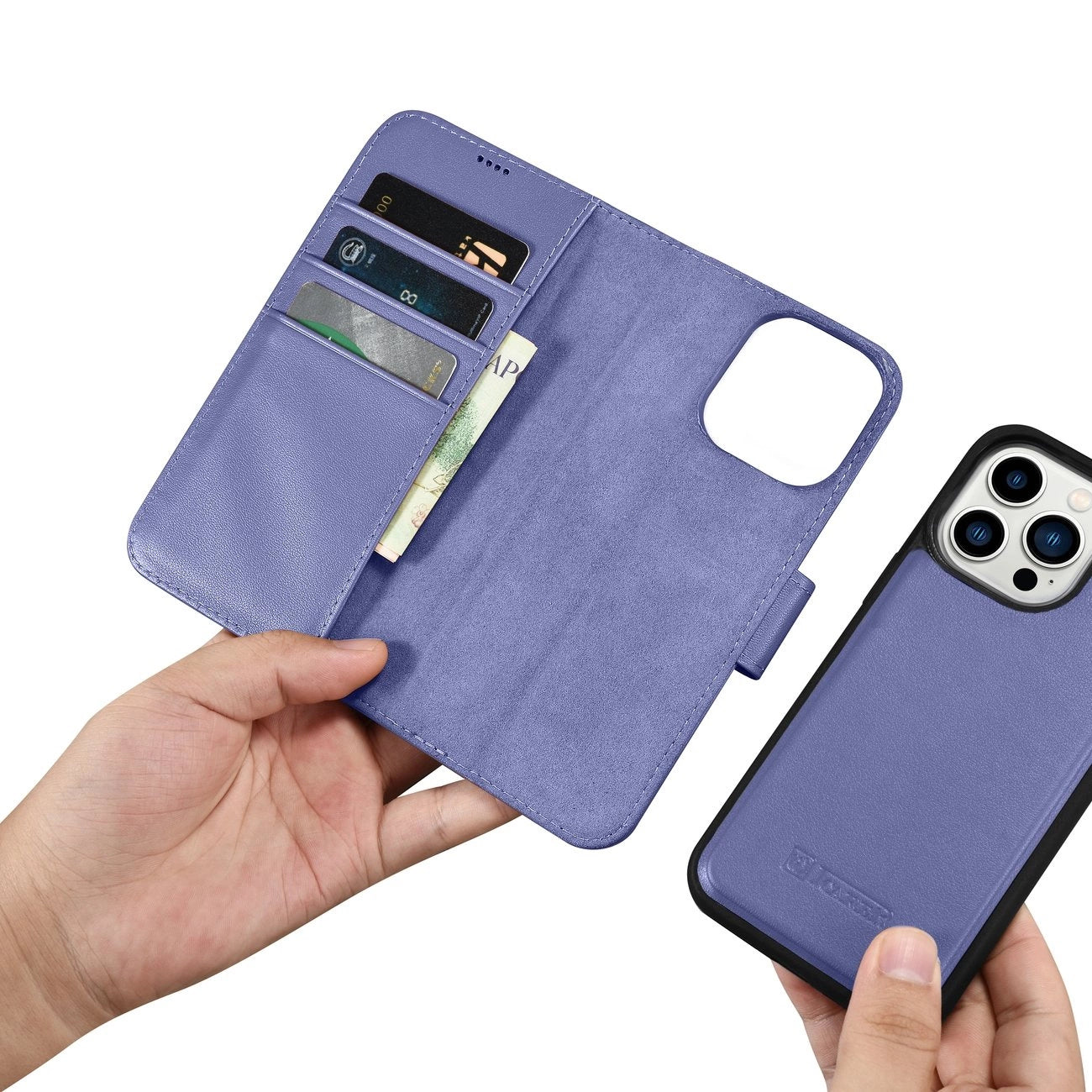 iCarer Wallet Case 2in1 Cover iPhone 14 Pro Anti-RFID Leder Flip Case Hellviolett (WMI14220726-LP)