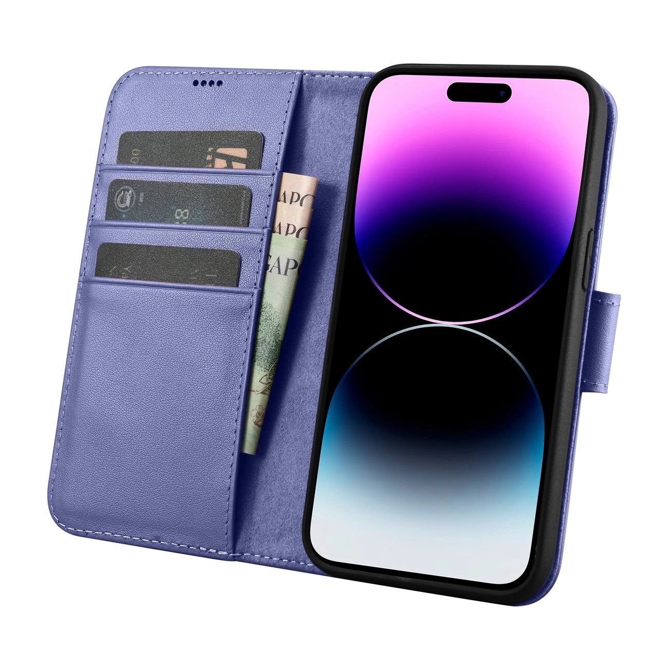 iCarer Wallet Case 2in1 Cover iPhone 14 Pro Anti-RFID Leder Flip Case Hellviolett (WMI14220726-LP)
