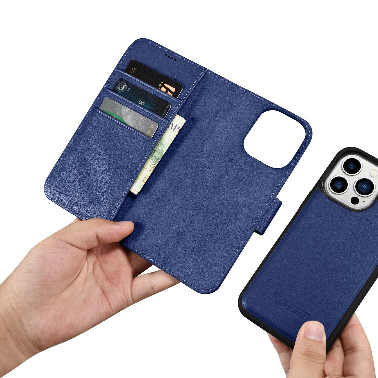 iCarer Wallet Case 2in1 Cover iPhone 14 Pro Leder Flip Case Anti-RFID blau (WMI14220726-BU)