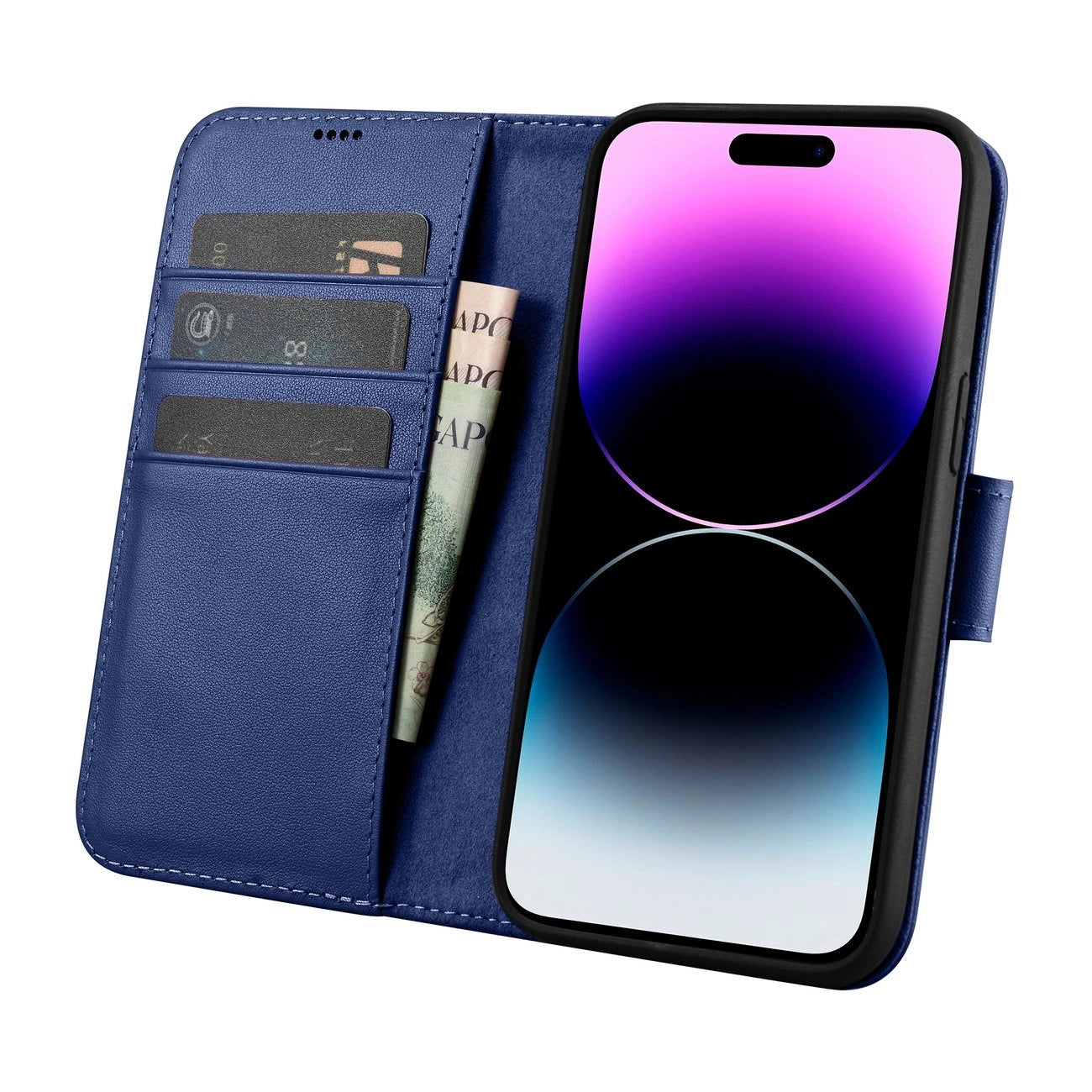iCarer Wallet Case 2in1 Cover iPhone 14 Pro Leder Flip Case Anti-RFID blau (WMI14220726-BU)