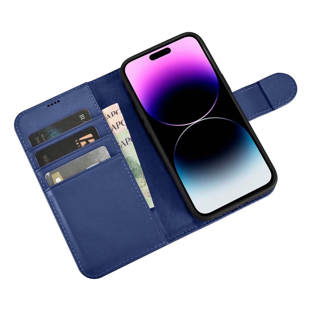 iCarer Wallet Case 2in1 Cover iPhone 14 Pro Leder Flip Case Anti-RFID blau (WMI14220726-BU)