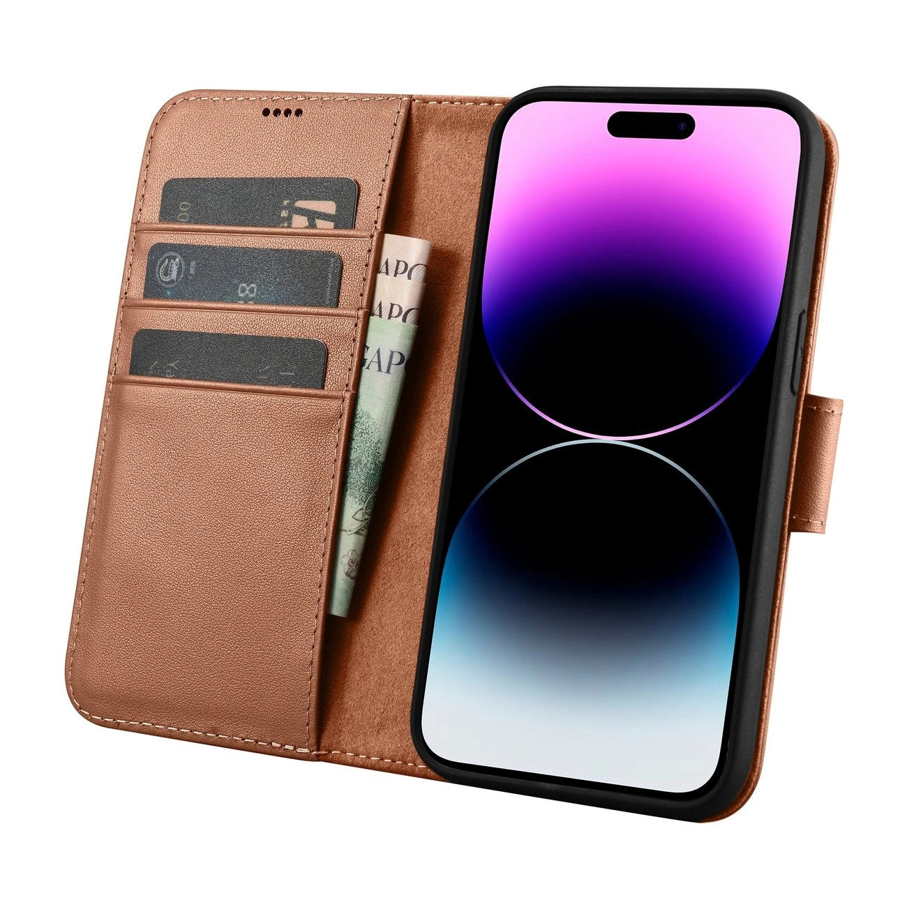 iCarer Wallet Case 2in1 Cover iPhone 14 Pro Max Leder Flip Cover Anti-RFID Braun (WMI14220728-BN)