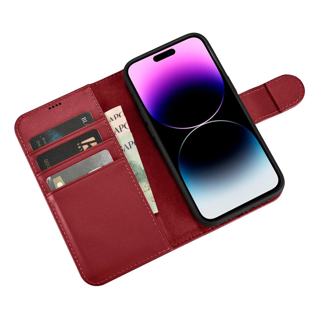iCarer Wallet Case 2in1 Cover iPhone 14 Pro Max Leder Flip Cover Anti-RFID Rot (WMI14220728-RD)
