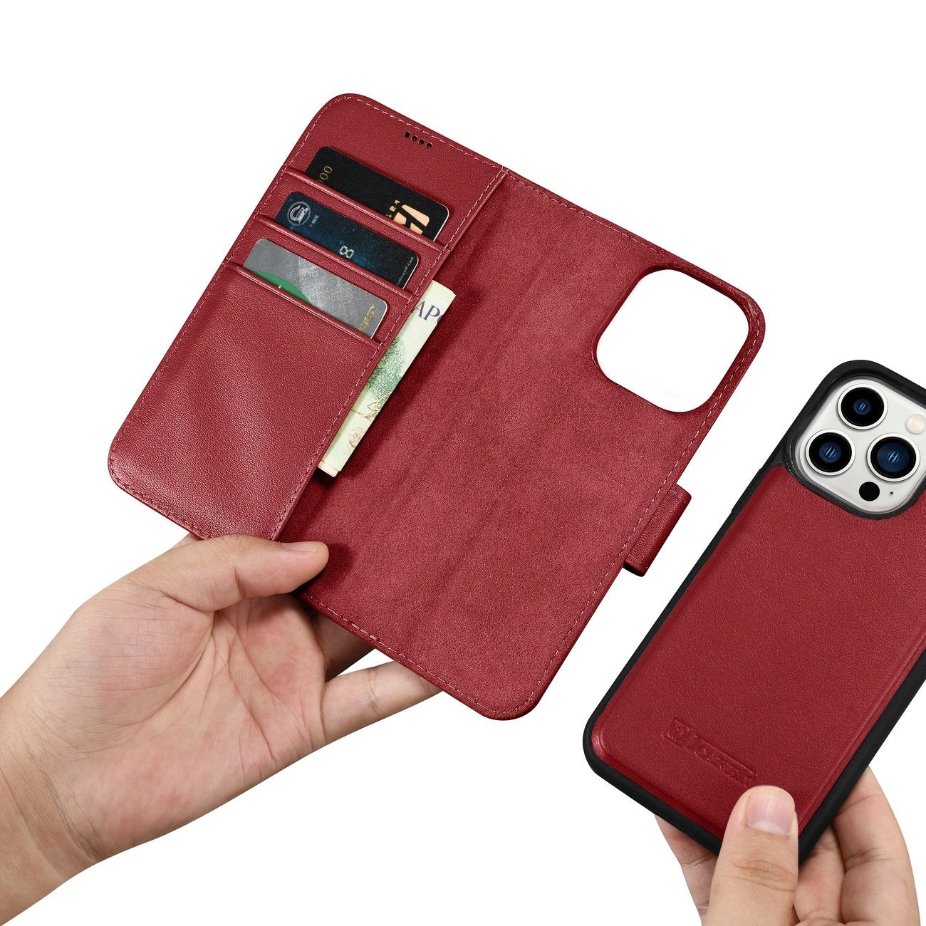 iCarer Wallet Case 2in1 Cover iPhone 14 Pro Max Leder Flip Cover Anti-RFID Rot (WMI14220728-RD)