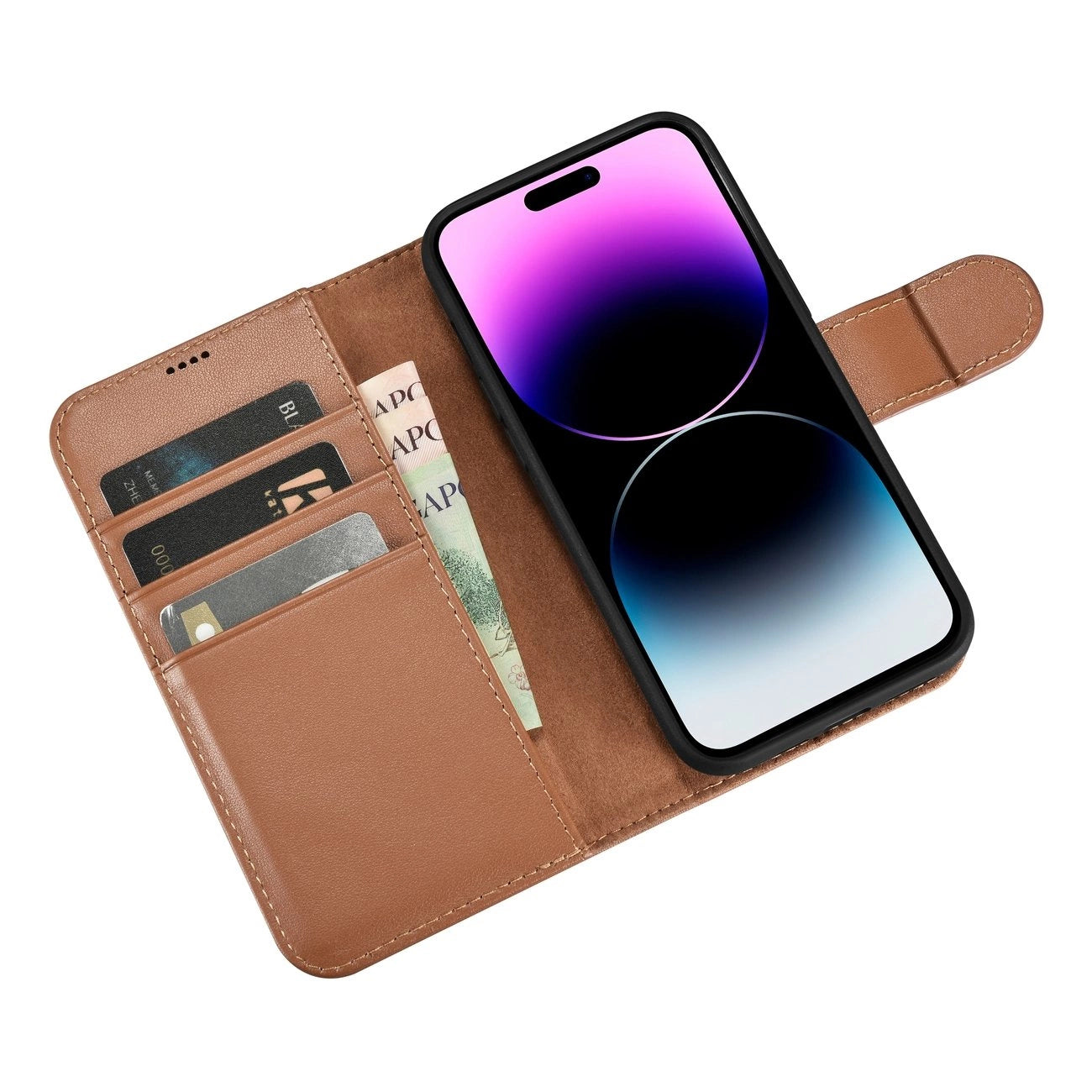 iCarer Wallet Case 2in1 iPhone 14 Pro Leder Flip Case Anti-RFID braun (WMI14220726-BN)