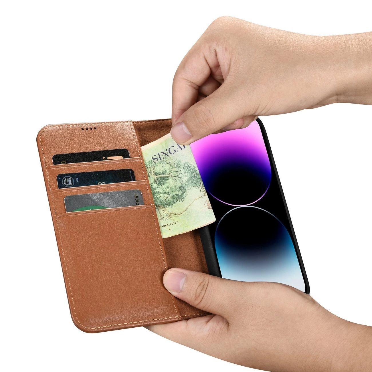iCarer Wallet Case 2in1 iPhone 14 Pro Leder Flip Case Anti-RFID braun (WMI14220726-BN)