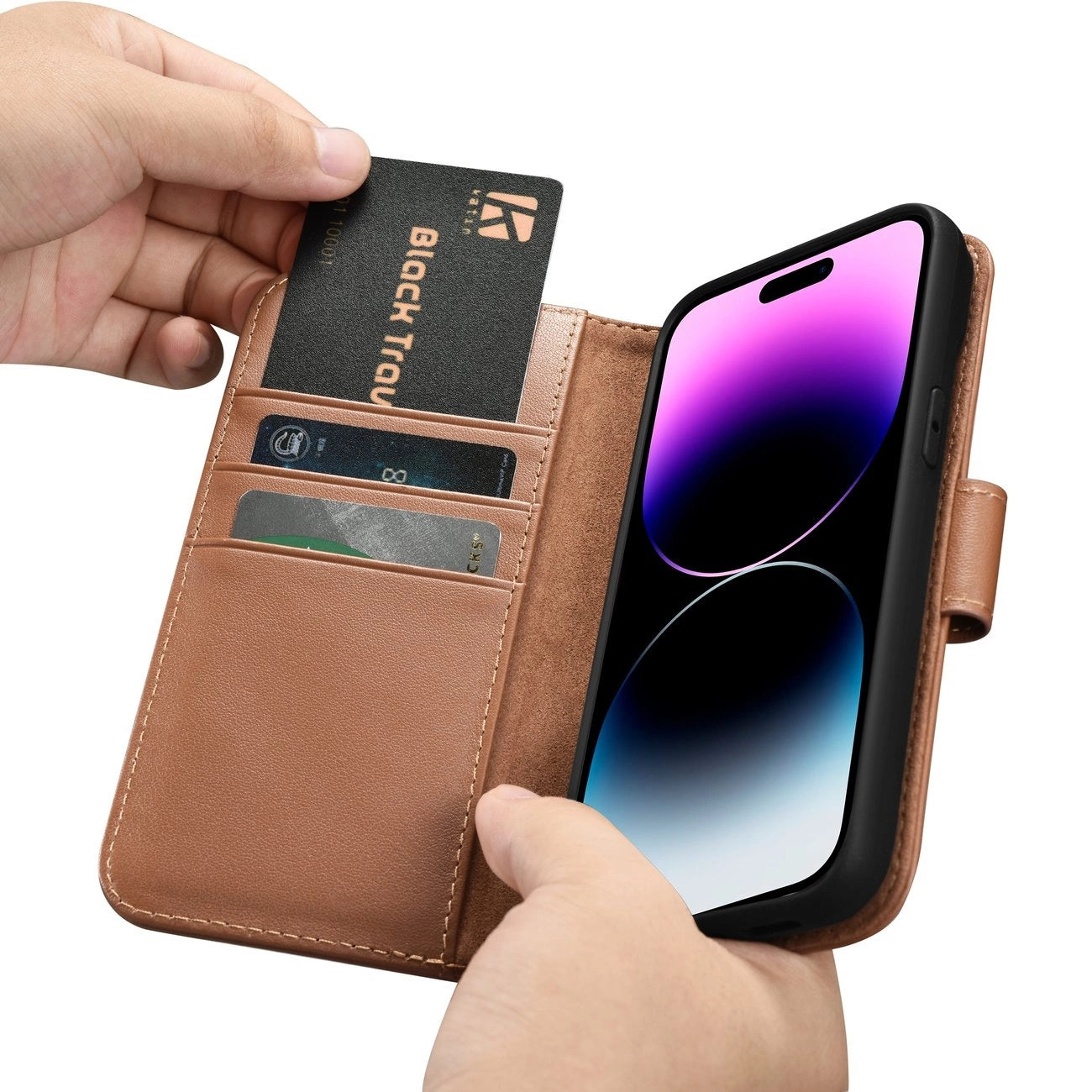 iCarer Wallet Case 2in1 iPhone 14 Pro Leder Flip Case Anti-RFID braun (WMI14220726-BN)