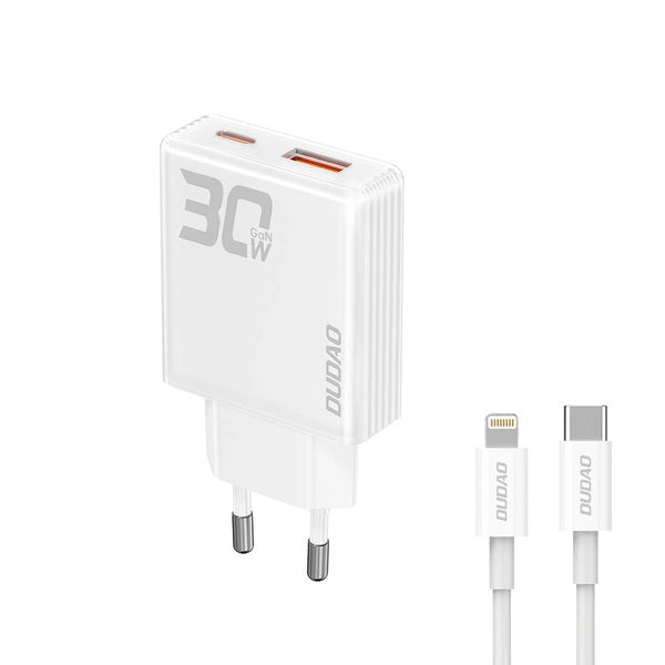 Schnelllade-Set 30W – GaN Ladegerät (USB-A & USB-C) inkl. USB-C auf Lightning Kabel