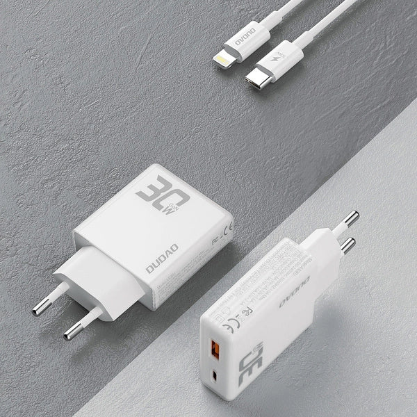 Schnelllade-Set 30W – GaN Ladegerät (USB-A & USB-C) inkl. USB-C auf Lightning Kabel