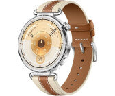 Android Smartwatch, Gehäusefarbe silber, Armbandfarbe braun, 1,32 Zoll, GPS, Unisex, iOS kompatibel, Android kompatibel, Fluorelastomer Armband, AMOLED Display