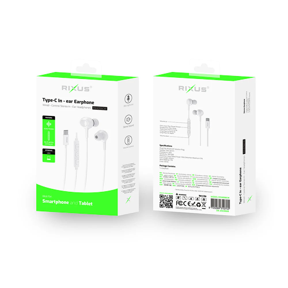 Rixus USB-C Kabel Kopfhörer - Weiß