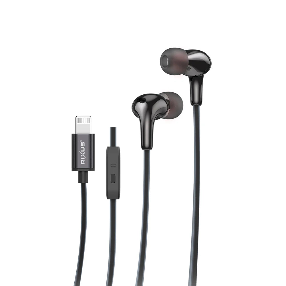 Rixus Lightning In-Ear Wired Headphones - Black