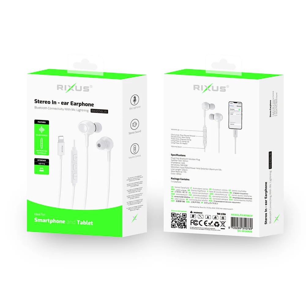 Rixus Lightning In-Ear Kabel Kopfhörer - Weiß