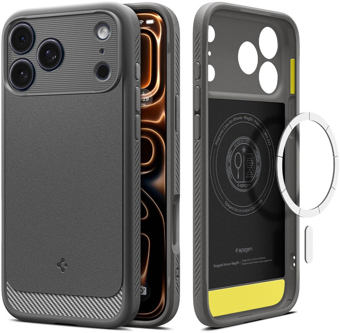 Spigen Handyhülle für iPhone 17 Pro Max Rugged Armor Mag mit MagSafe Grau